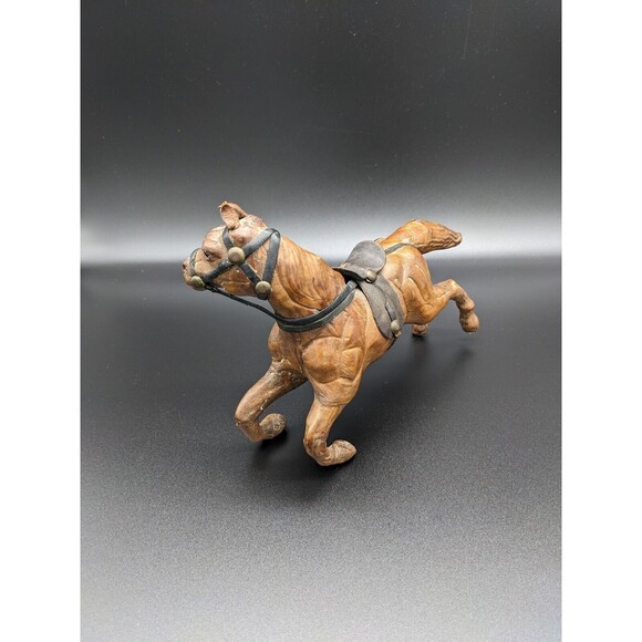 Vintage Toy Leather Wrapped Horse Figurine With Saddle & Bridle - Picture 2 of 6